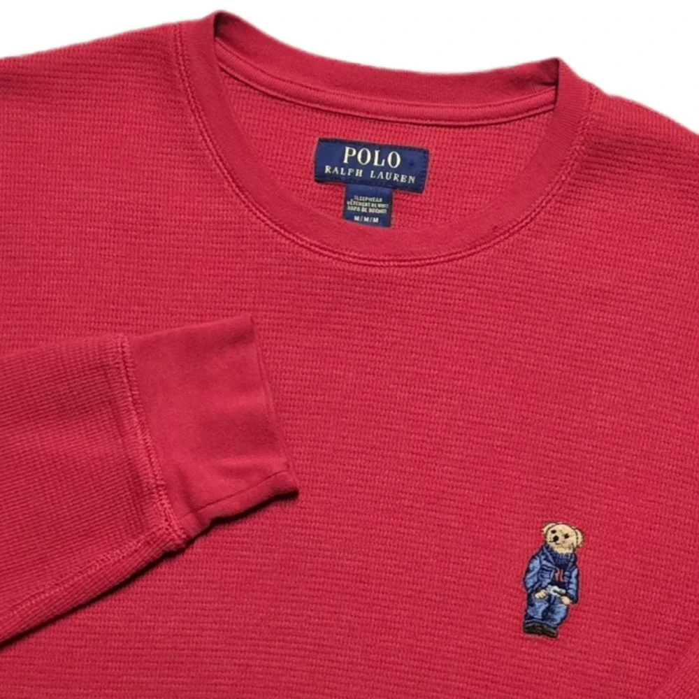 Polo Ralph Lauren Men's Size M Denim Polo Bear L/S Waffle Knit Thermal T-Shirt